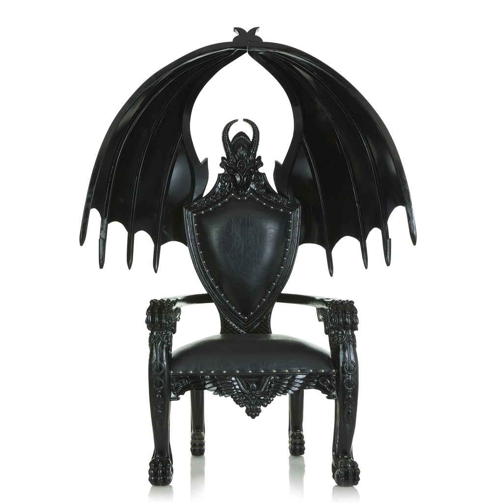 "Cerbera" Royal Gothic Throne Chair - Black Vinyl / Black