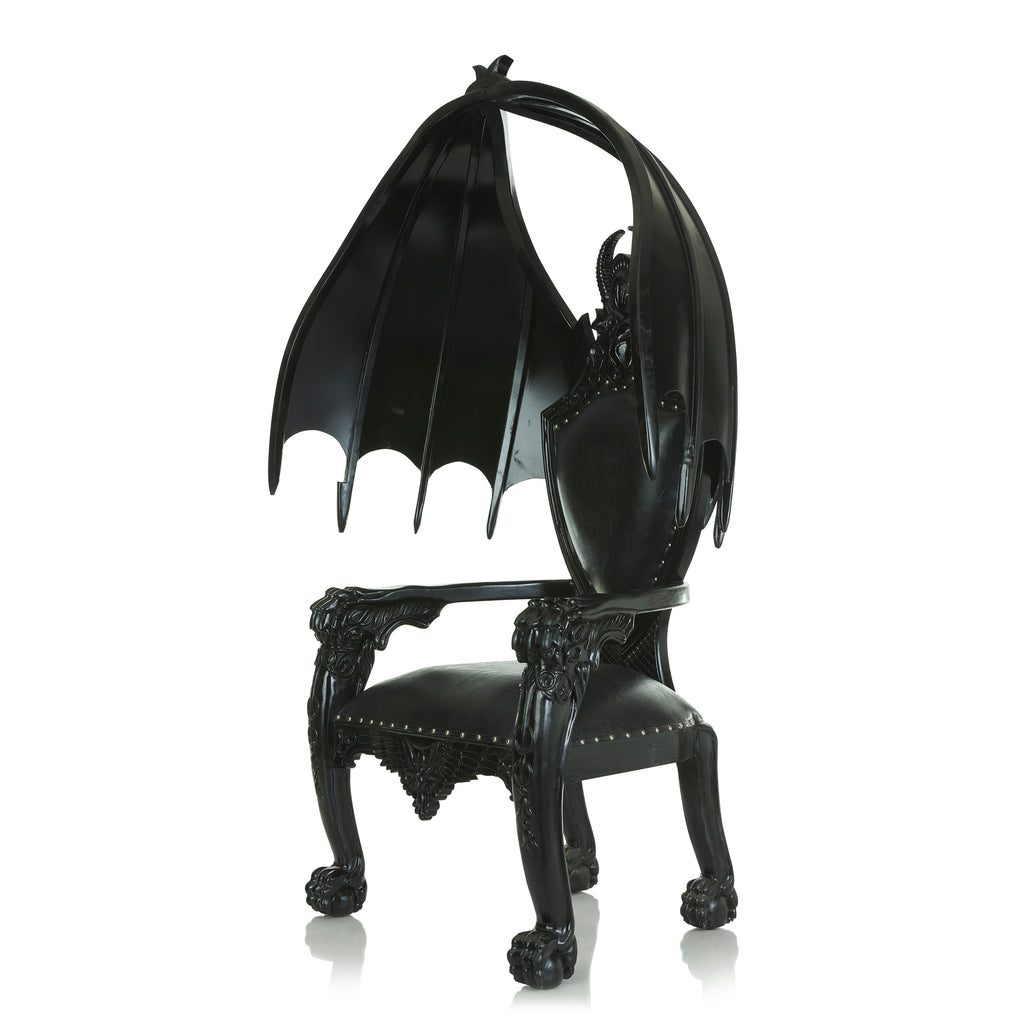 "Cerbera" Gothic Throne Chair - Black Vinyl / Black