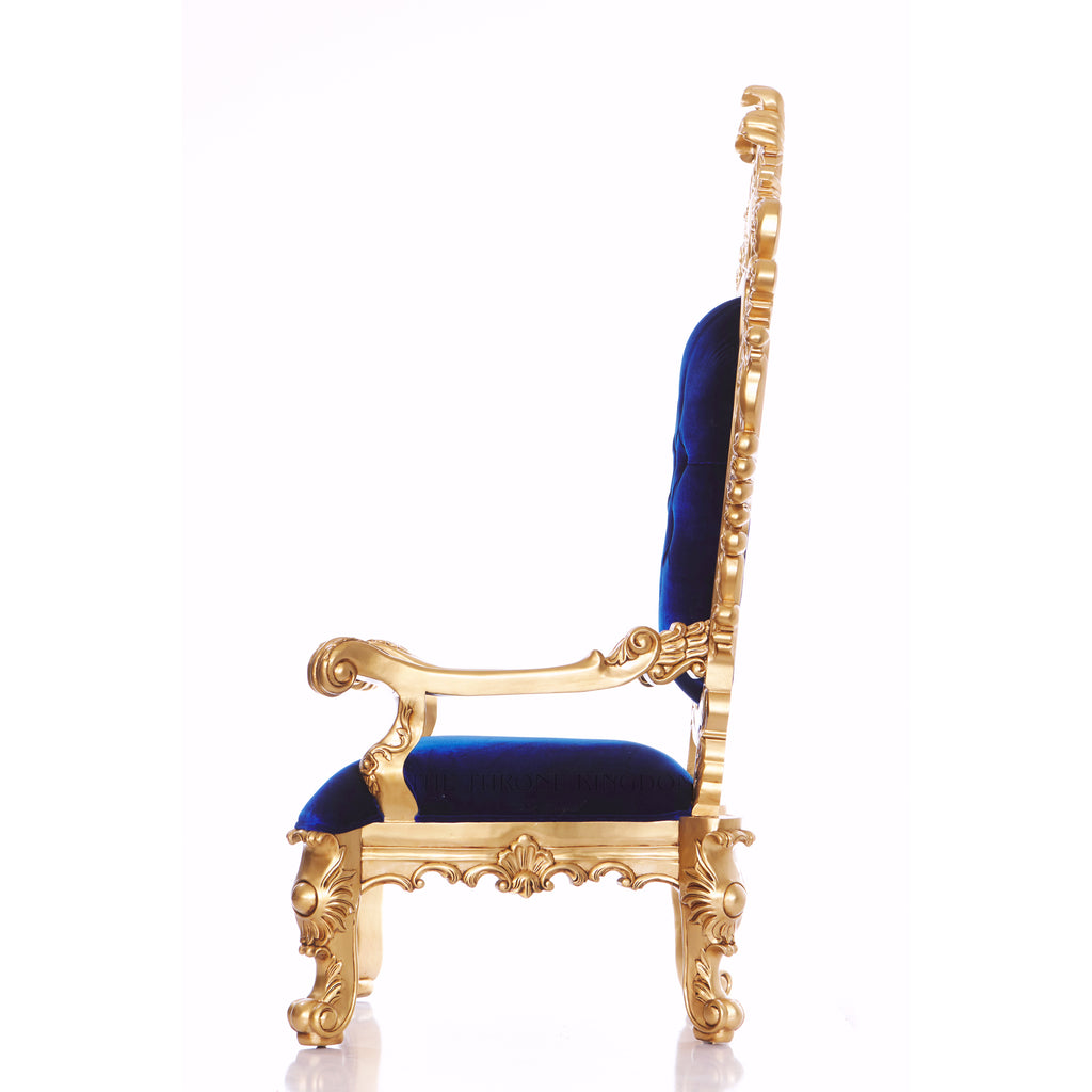 "King Darius" Royal Throne Chair - Blue Velvet / Gold