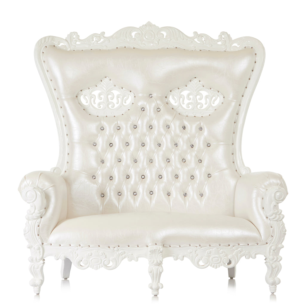 "Crown Tiffany" Love Seat Throne Chair - White / White
