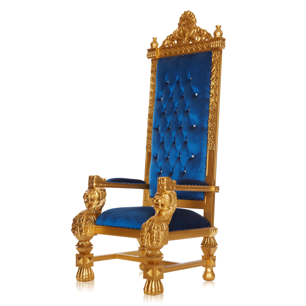 "King Kong" 88" Throne Chair - Blue Velvet / Gold