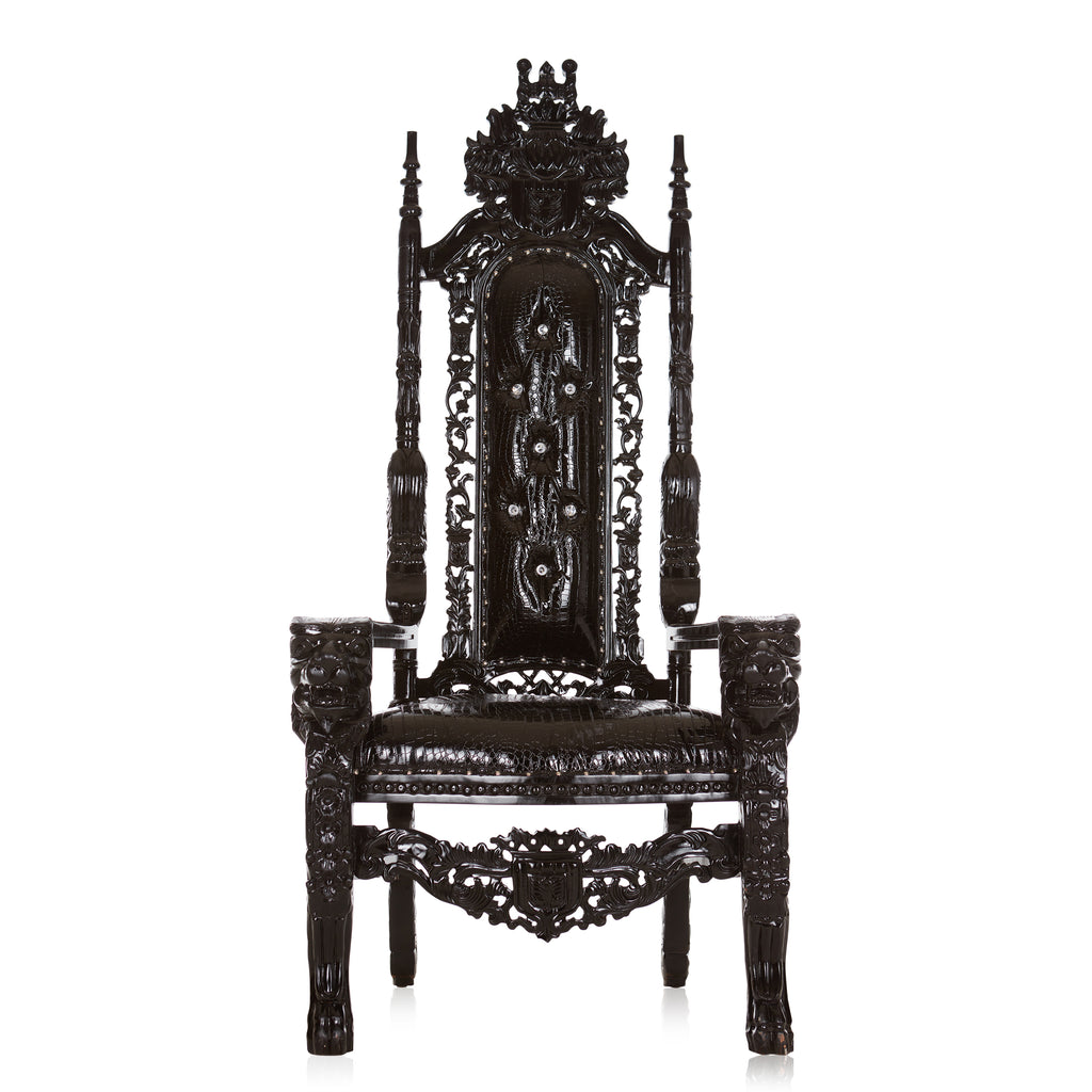 "King David" Lion Throne Chair - Black Croc Print / Black