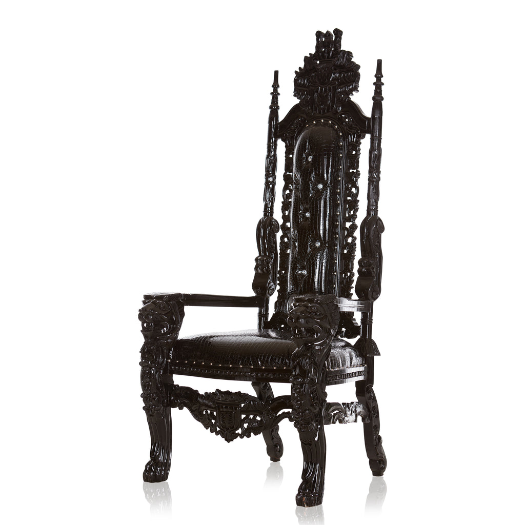 "King David" Lion Throne Chair - Black Croc Print / Black