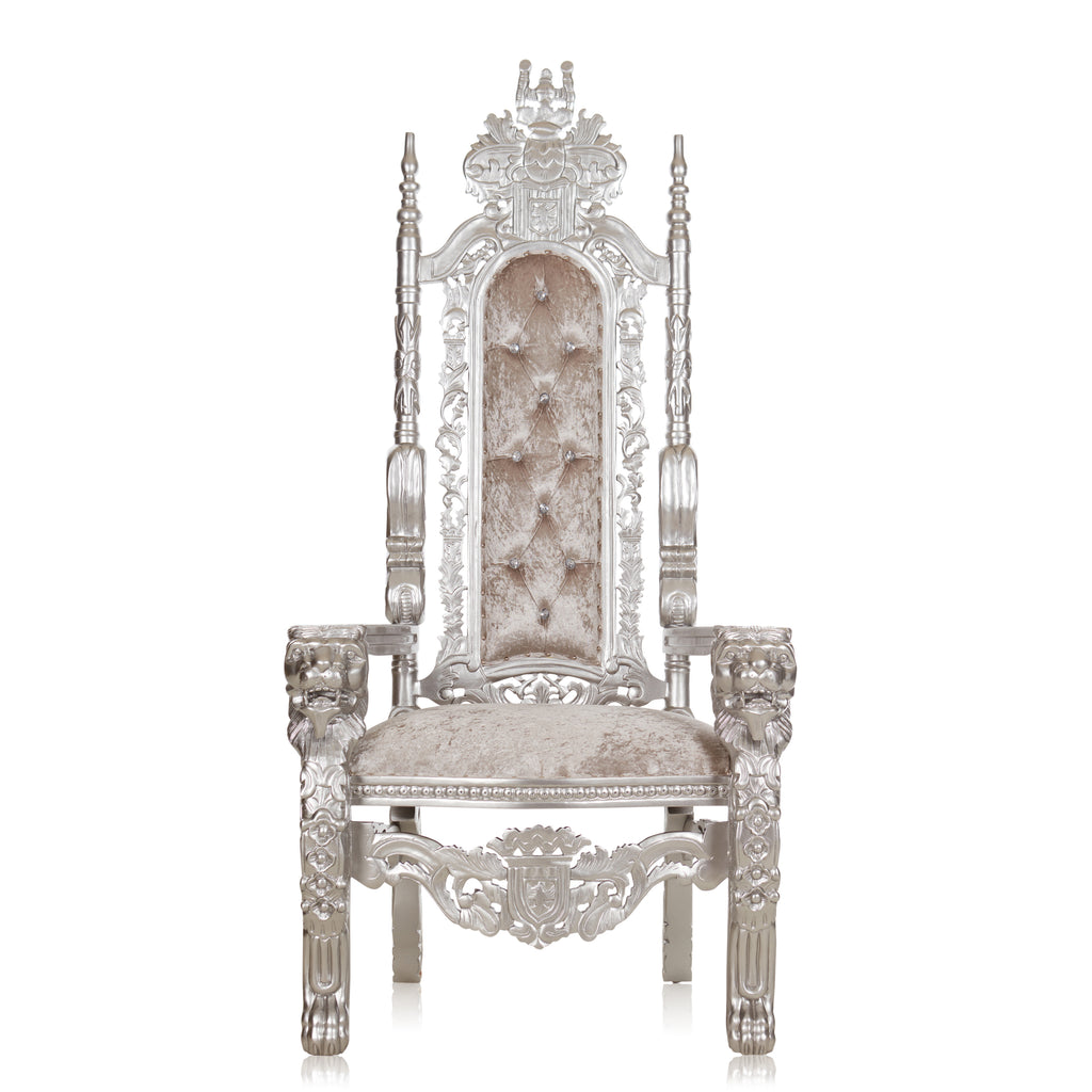 "King David" Lion Throne Chair - Silver Velvet / Silver