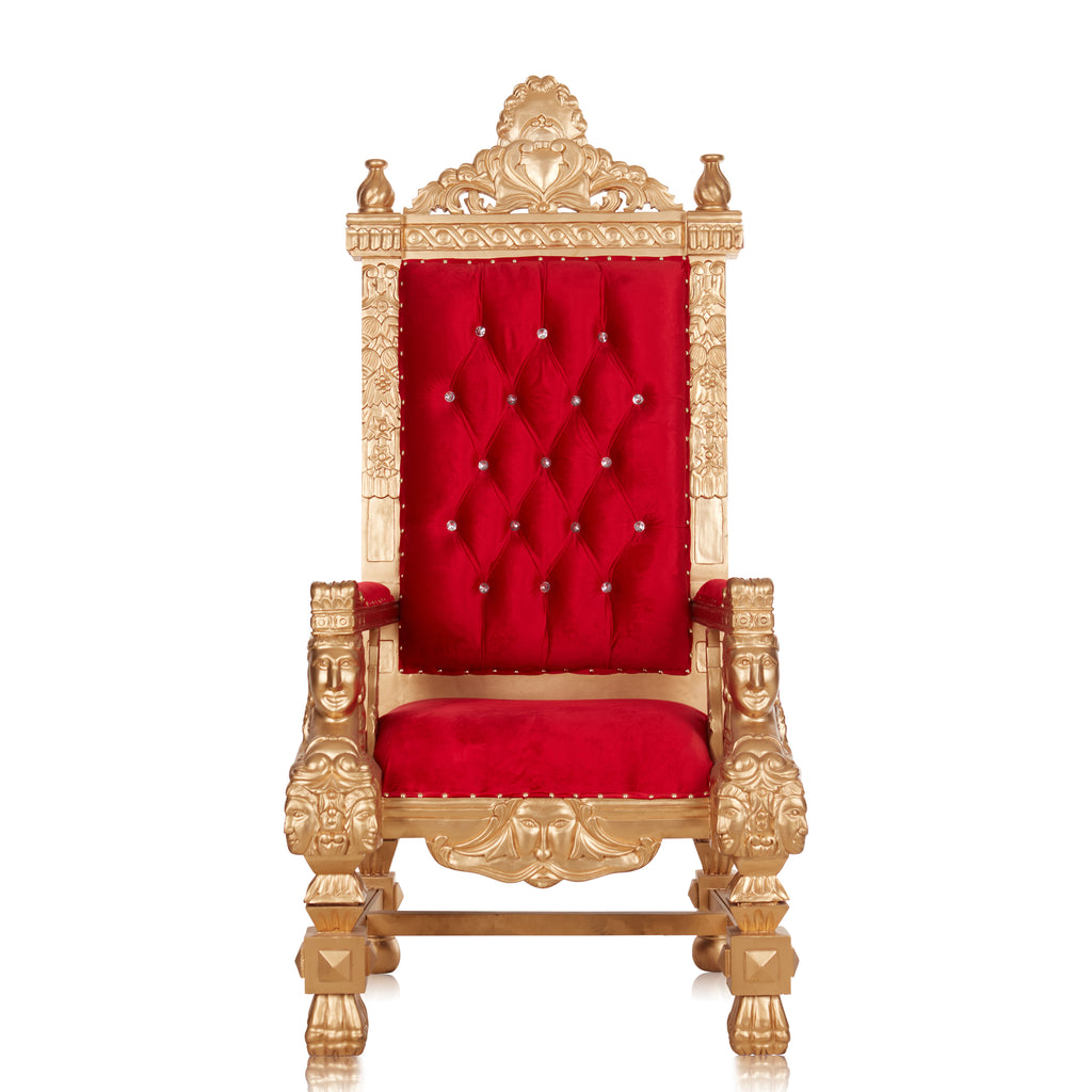 "King Samuel" Angelic Face Throne Chair - Red Velvet / Gold