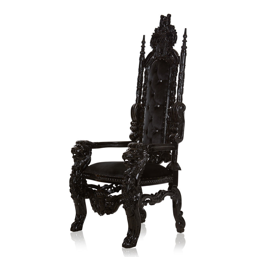"King David" Lion Throne Chair - Black Velvet / Black