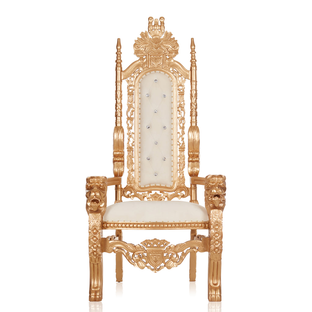 "King David" Lion Throne Chair - White Velvet / Gold