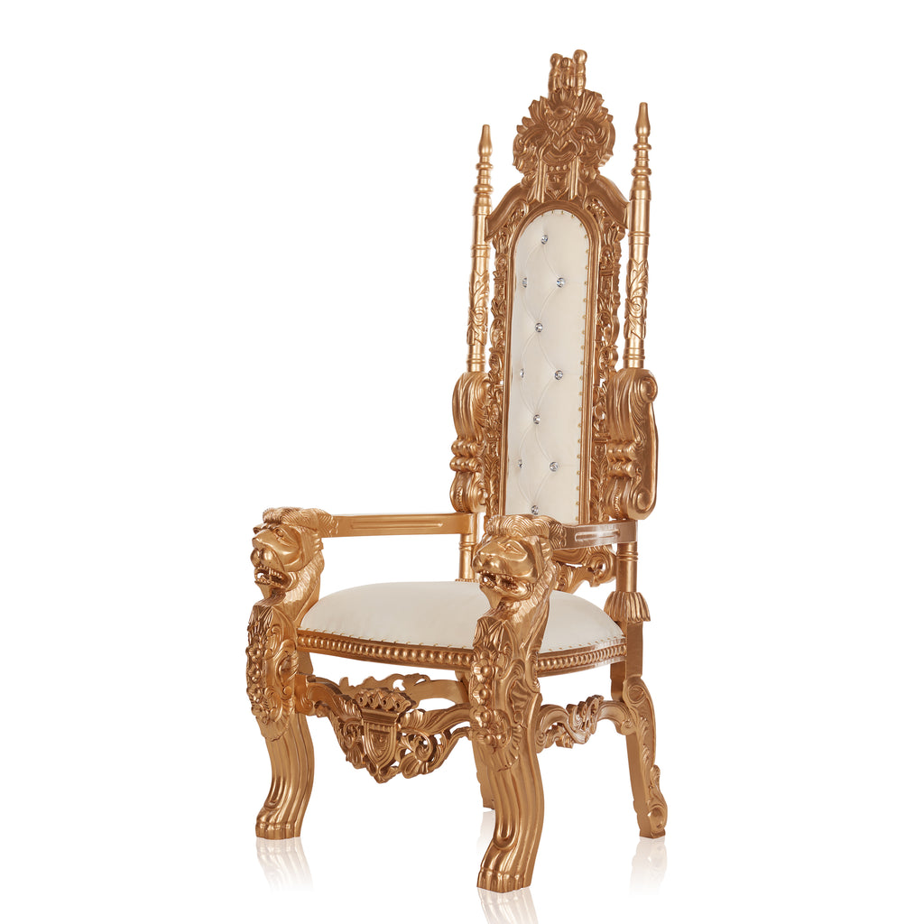 "King David" Lion Throne Chair - White Velvet / Gold