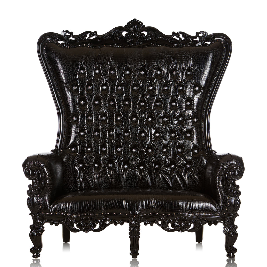 "Queen Tiffany" Love Seat Throne - Black Croc Print / Black