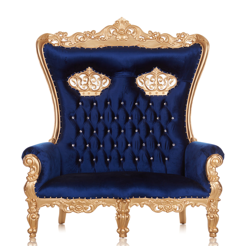"Crown Tiffany" Love Seat Throne Chair - Blue / Gold