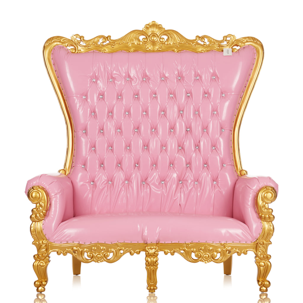 "Queen Tiffany" Love Seat Throne Chair - Glossy Pink / Gold