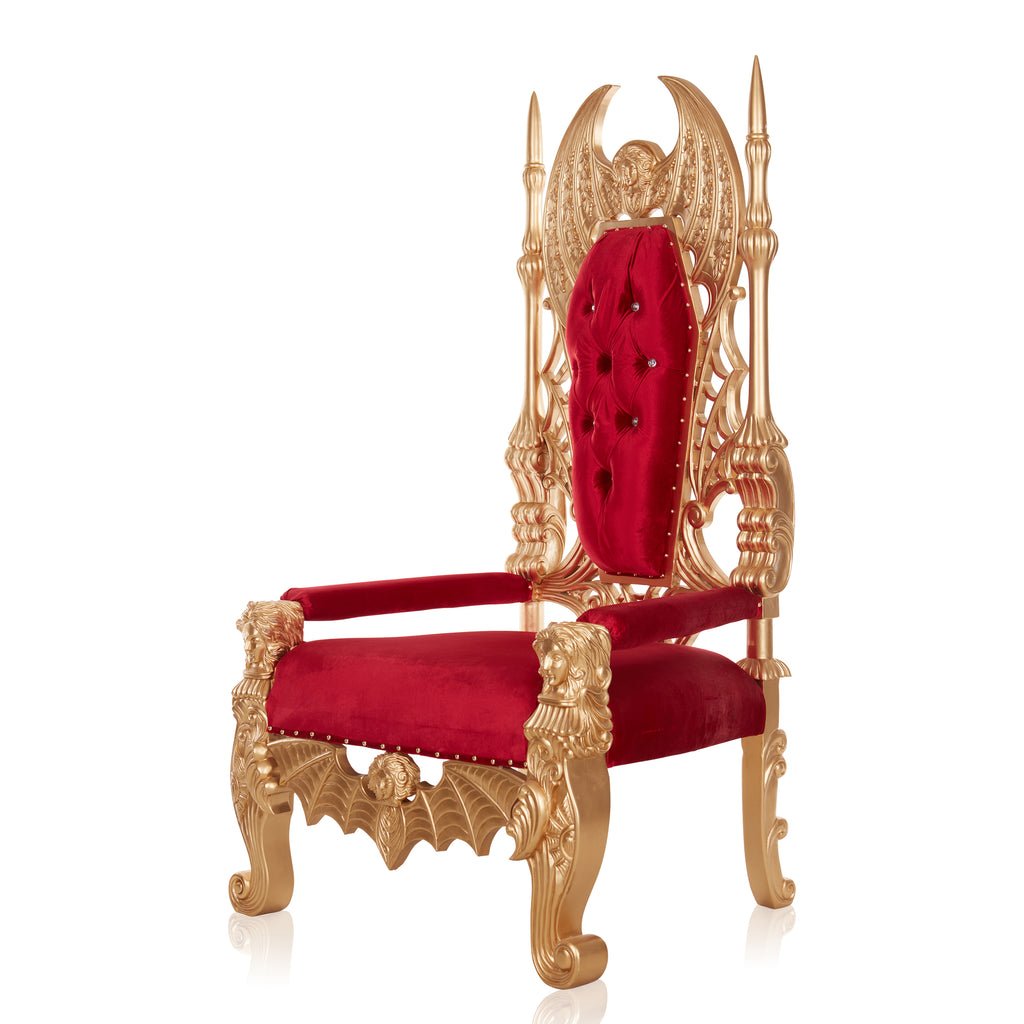 "Vampire" Gothic Throne Chair - Red Velvet / Gold