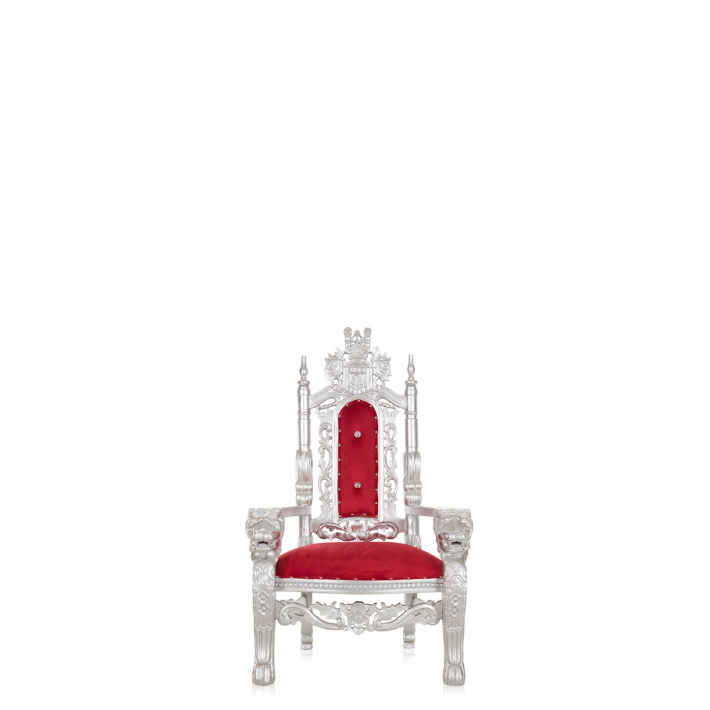 "Mini King David" Lion Throne Chair - Red Velvet / Silver
