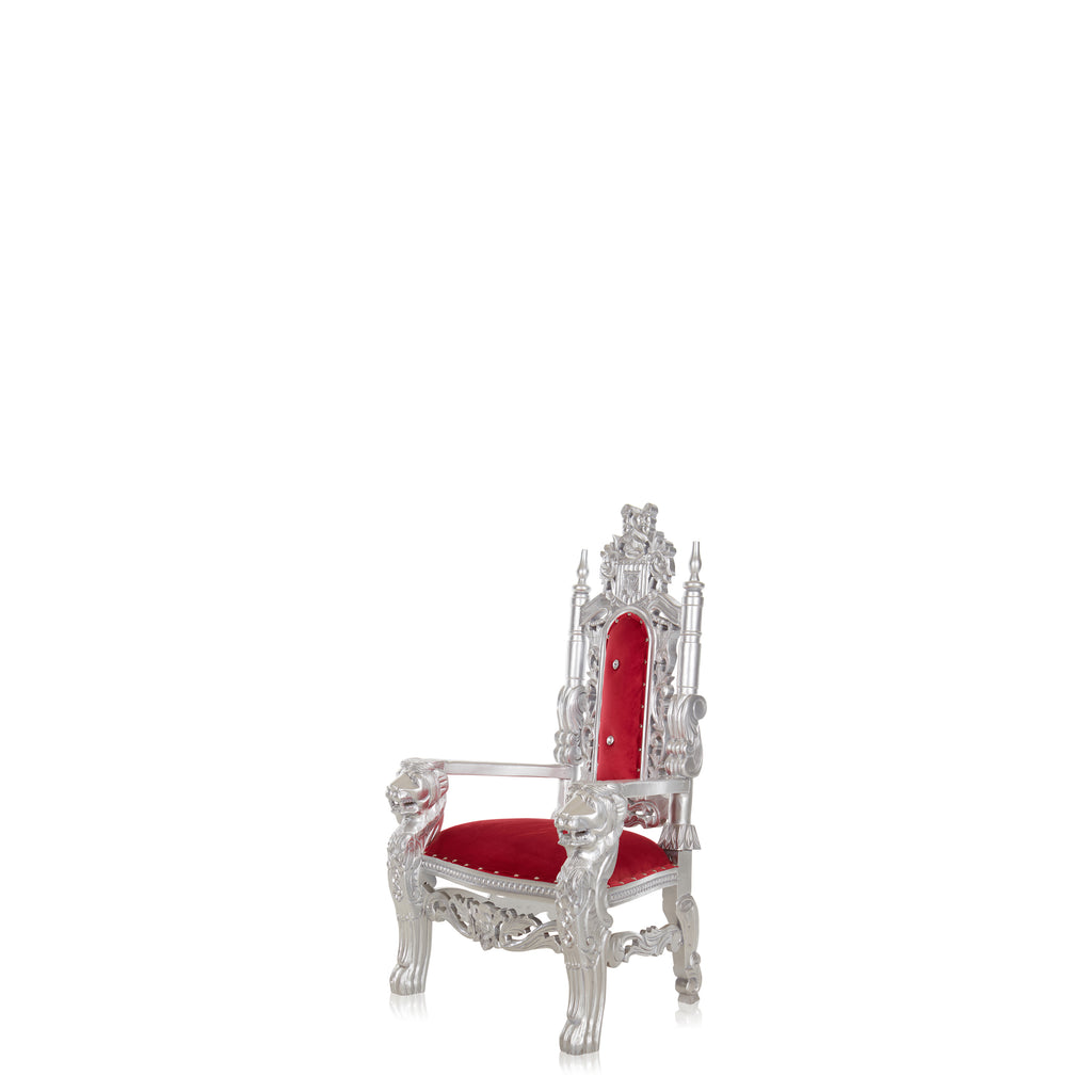 "Mini King David" Lion Throne Chair - Red Velvet / Silver