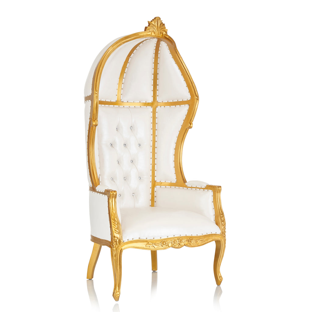 "Cobra Hooded Canopy" Throne Chair - White / Gold