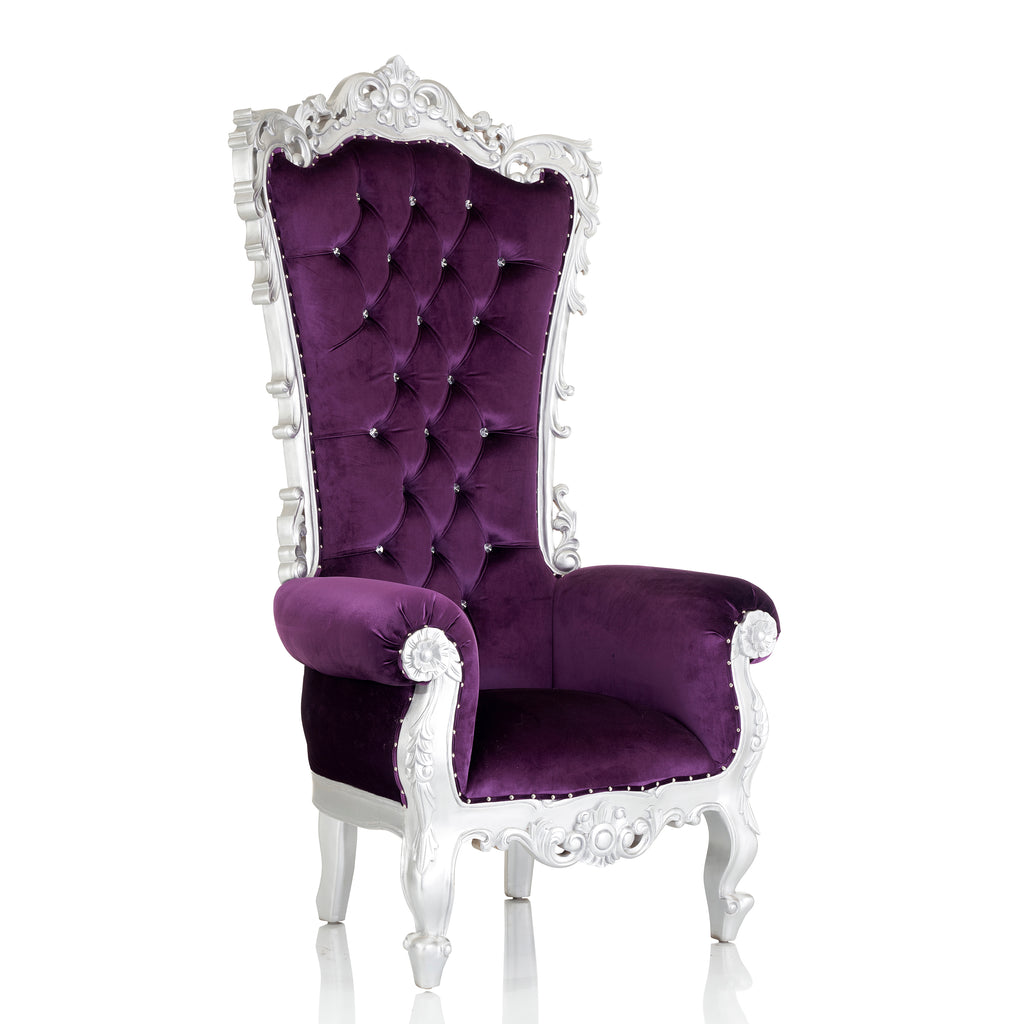 "Noella" Royal Throne Chair - Purple Velvet / Silver