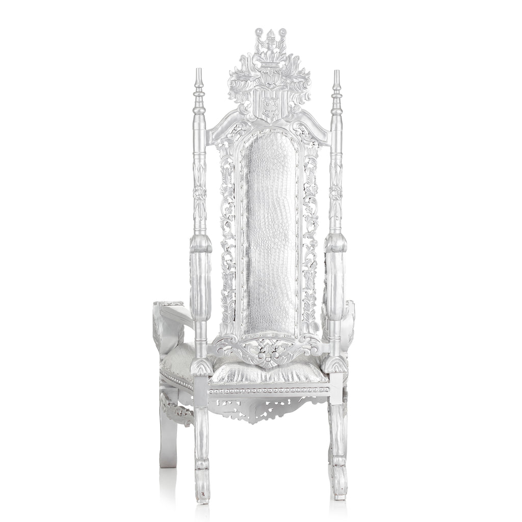 "King David" Lion Throne Chair - Silver Croc Print / Silver