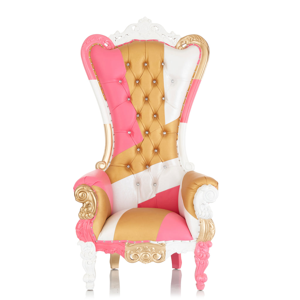 "Queen Tiffany" Abstract Throne Chair - Pink/Gold/White