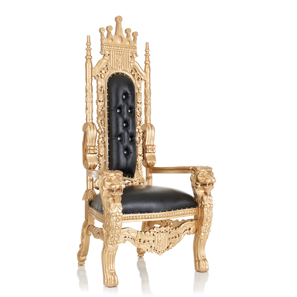 "King David" Crown Lion Throne Chair - Black / Gold
