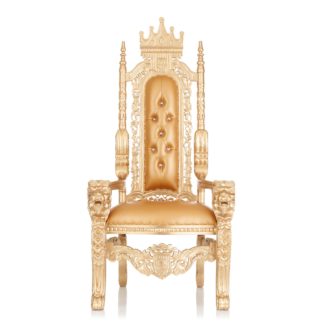 "King David" Crown Lion Throne Chair - Gold / Gold