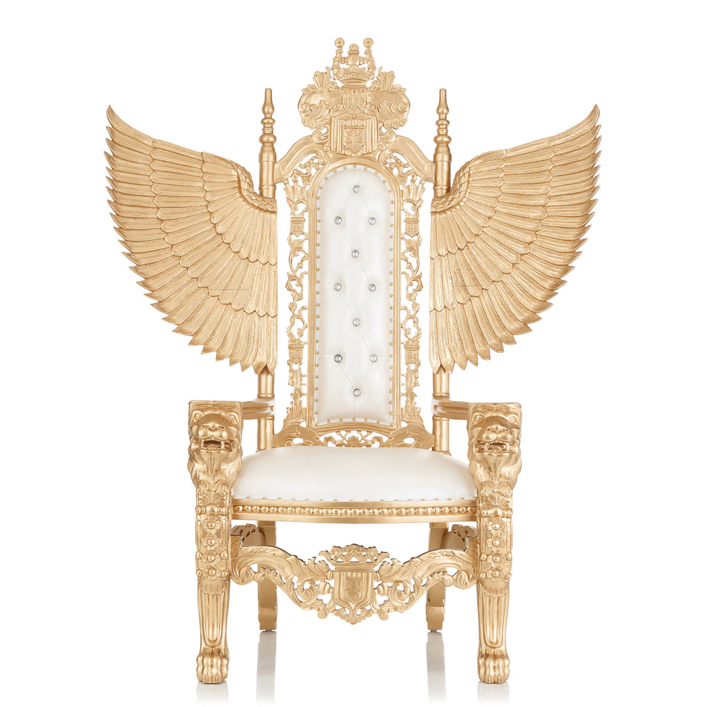 "King David" Angelic Lion Throne Chair - White / Gold