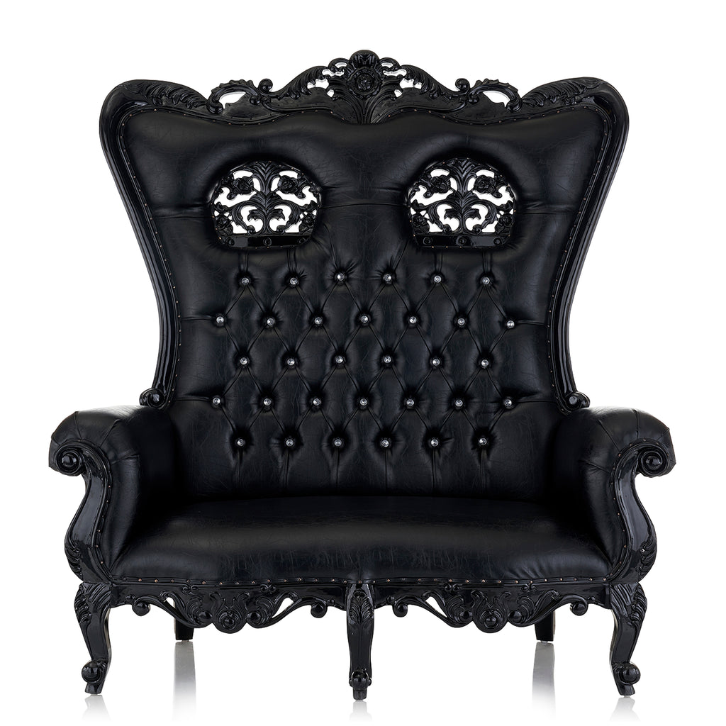 "Crown Tiffany" Love Seat Throne Chair - Black / Black