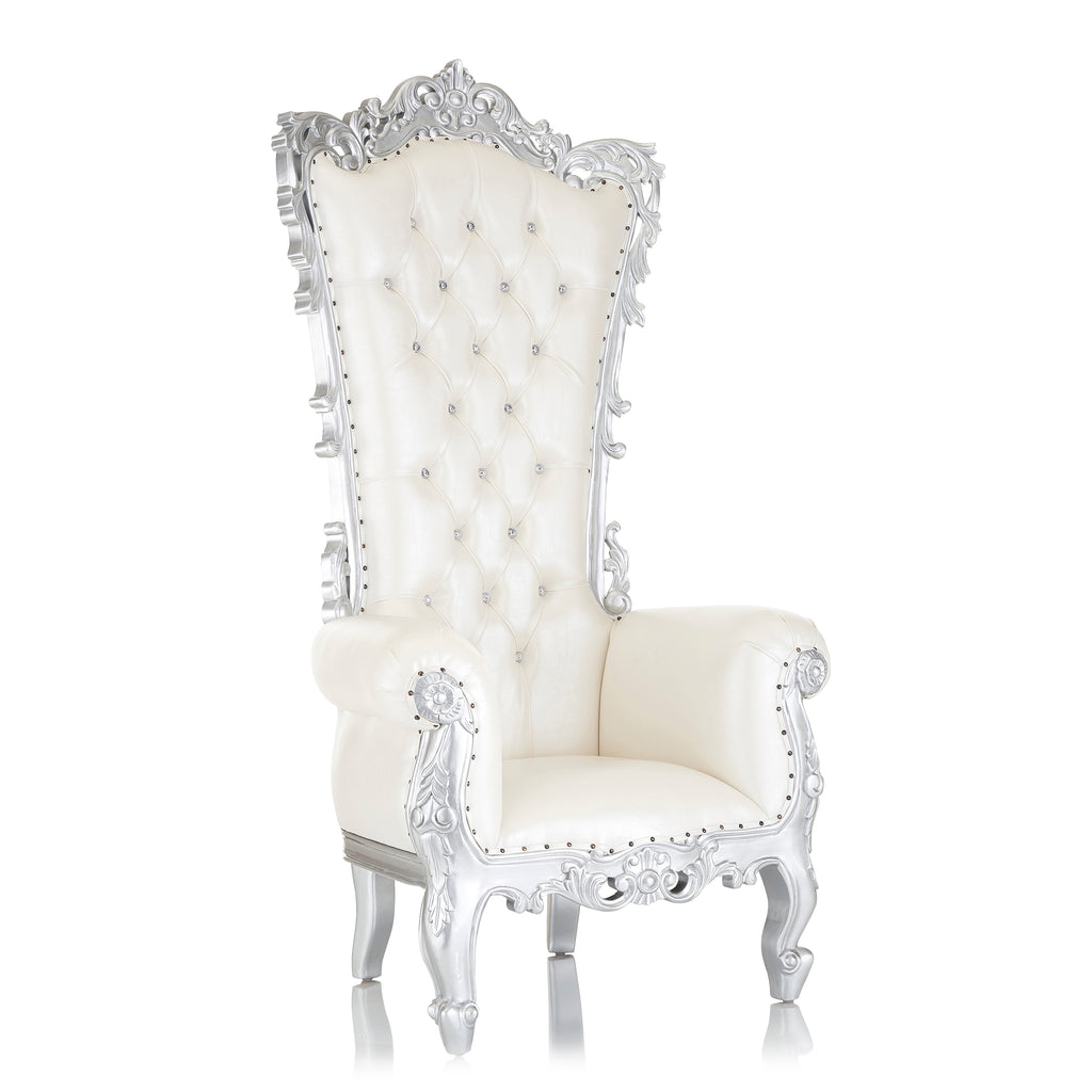 "Noella" Royal Throne Chair - White / Silver