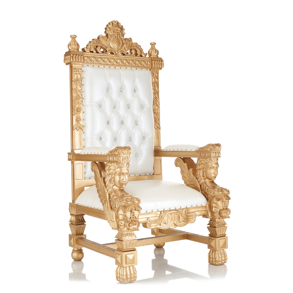 "King Samuel" Angelic Face Throne Chair - White / Gold