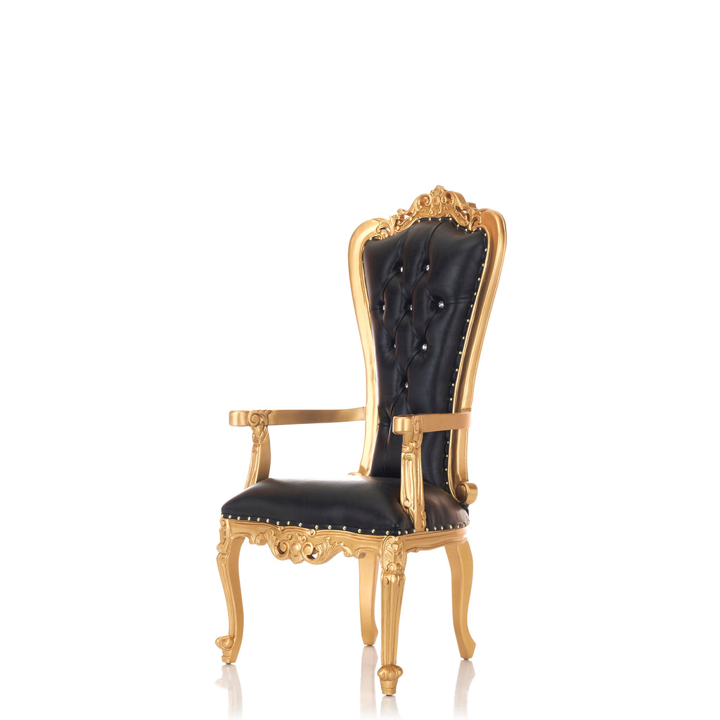 "Valentina" Accent Arm Throne Chair - Black / Gold