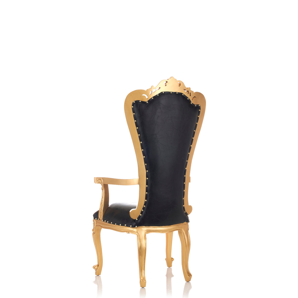 "Valentina" Accent Arm Throne Chair - Black / Gold