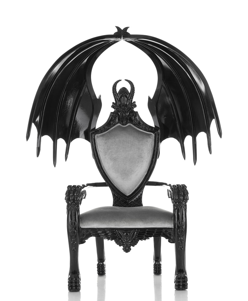 "Cerbera" Gothic Throne Chair - Silver / Black