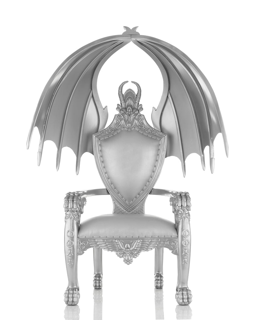 "Cerbera" Gothic Throne Chair - Silver / Silver