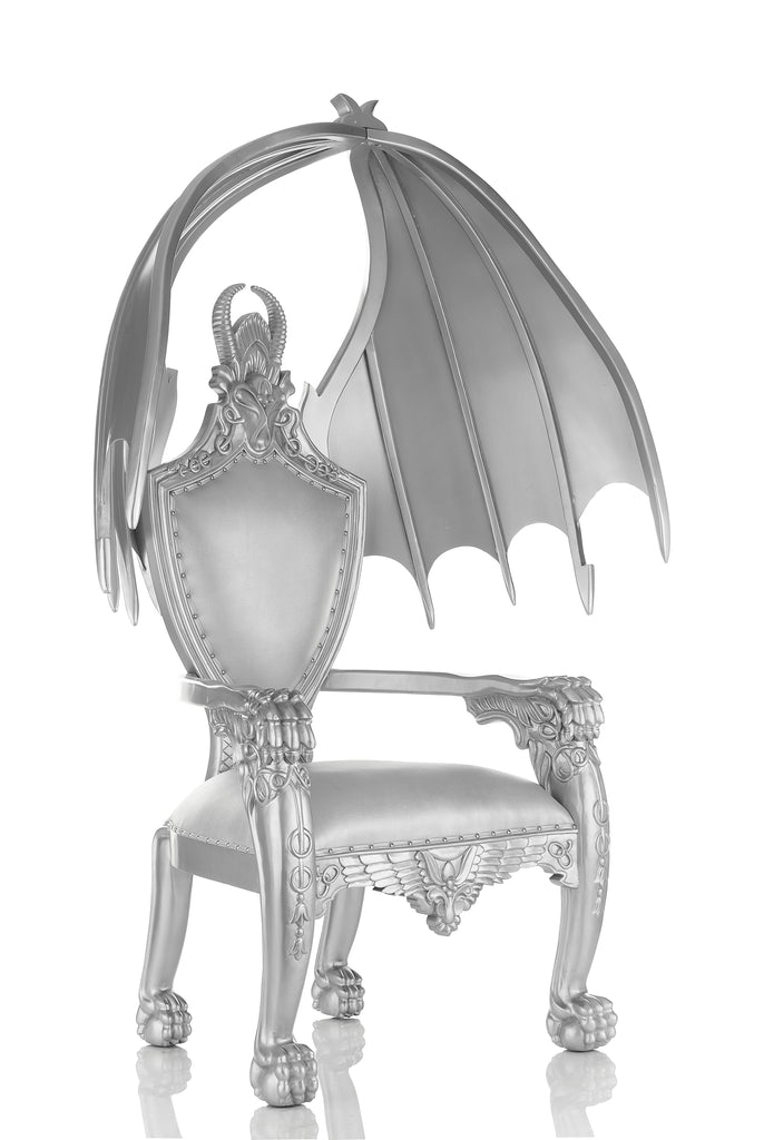 "Cerbera" Gothic Throne Chair - Silver / Silver