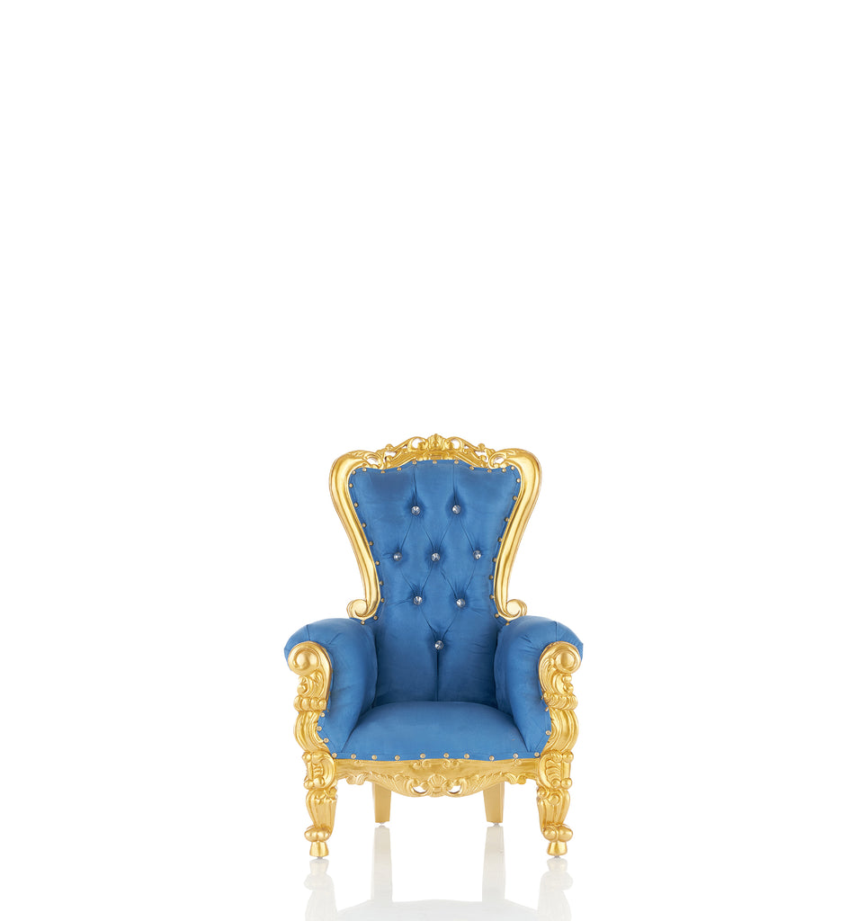 "Mini Tiffany" Kids Throne Chair - Blue Micro Suede / Gold