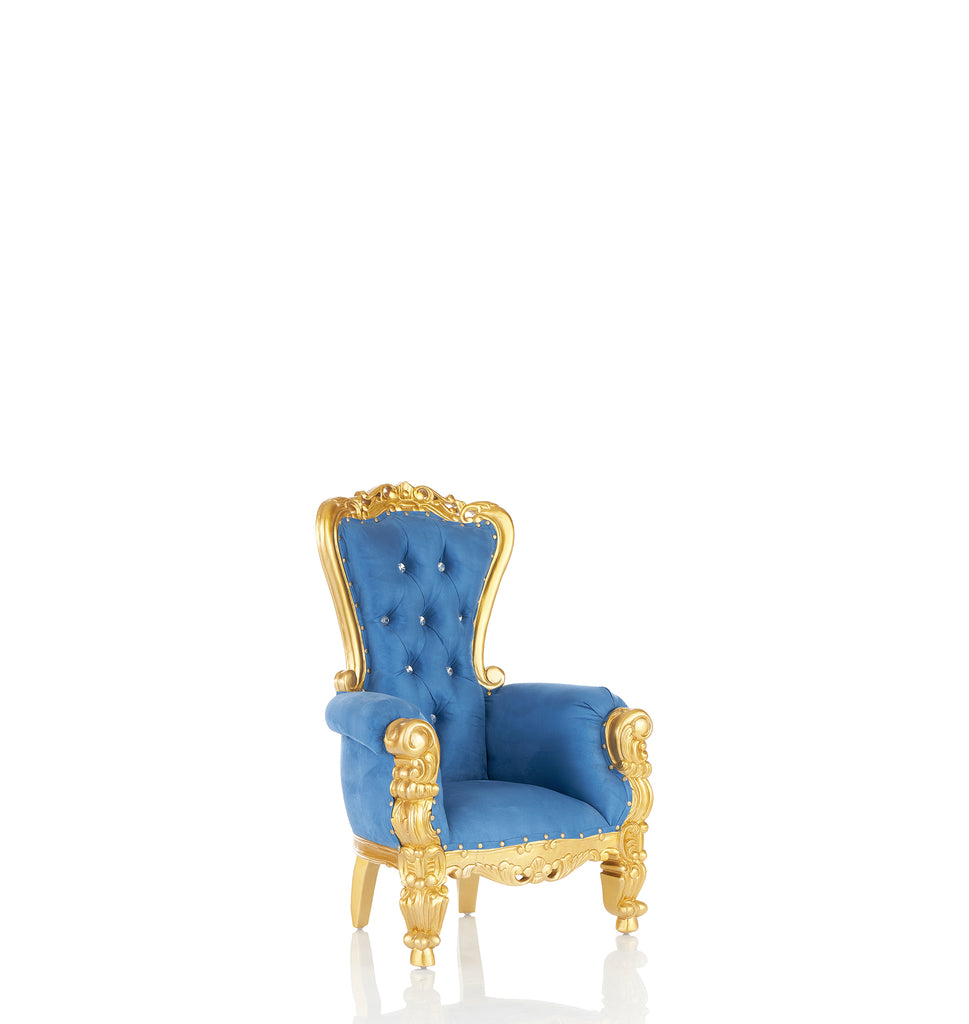 "Mini Tiffany" Kids Throne Chair - Blue Micro Suede / Gold