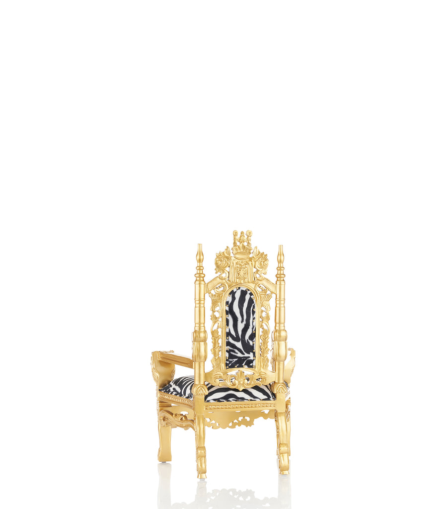 "Mini King David" Lion Throne Chair - Zebra Print Velvet / Gold
