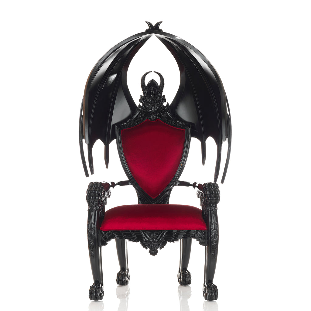 "Cerbera" Gothic Throne Chair - Red Velvet / Black