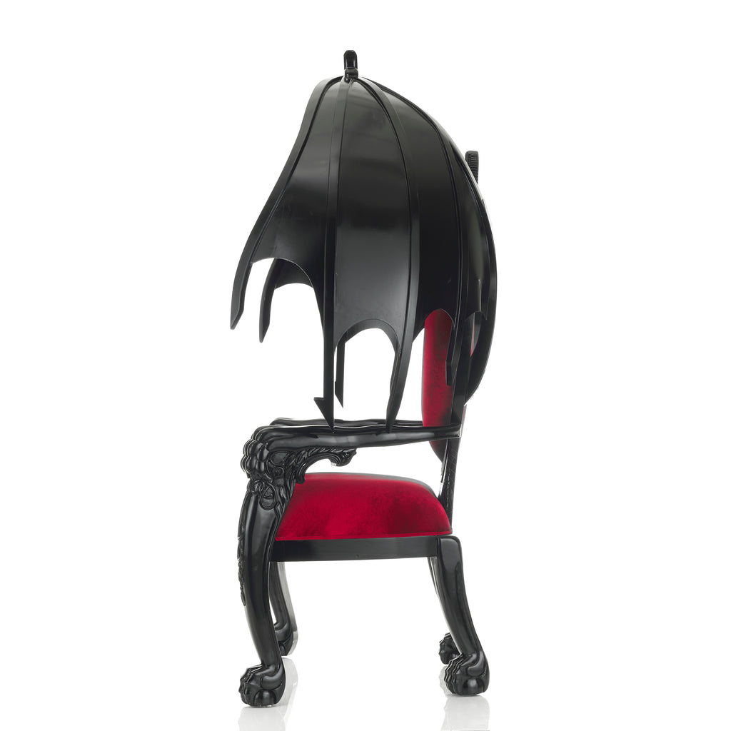 "Cerbera" Gothic Throne Chair - Red Velvet / Black