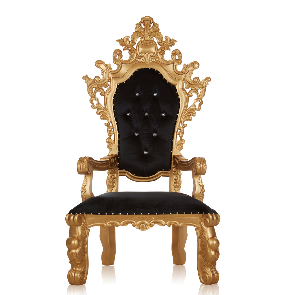 "King Darius" Royal Throne Chair - Black Velvet / Gold