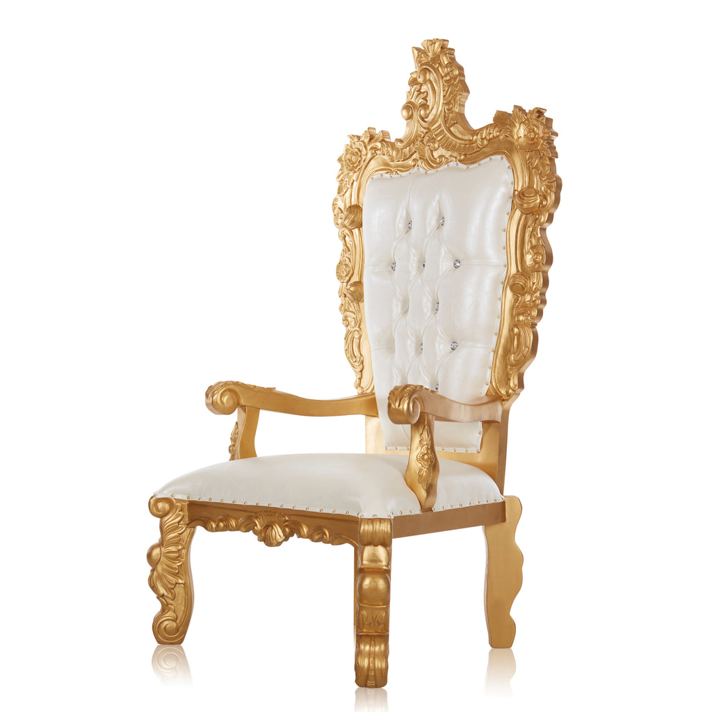 "Aquarius" Throne Chair - White Croc Print / Gold