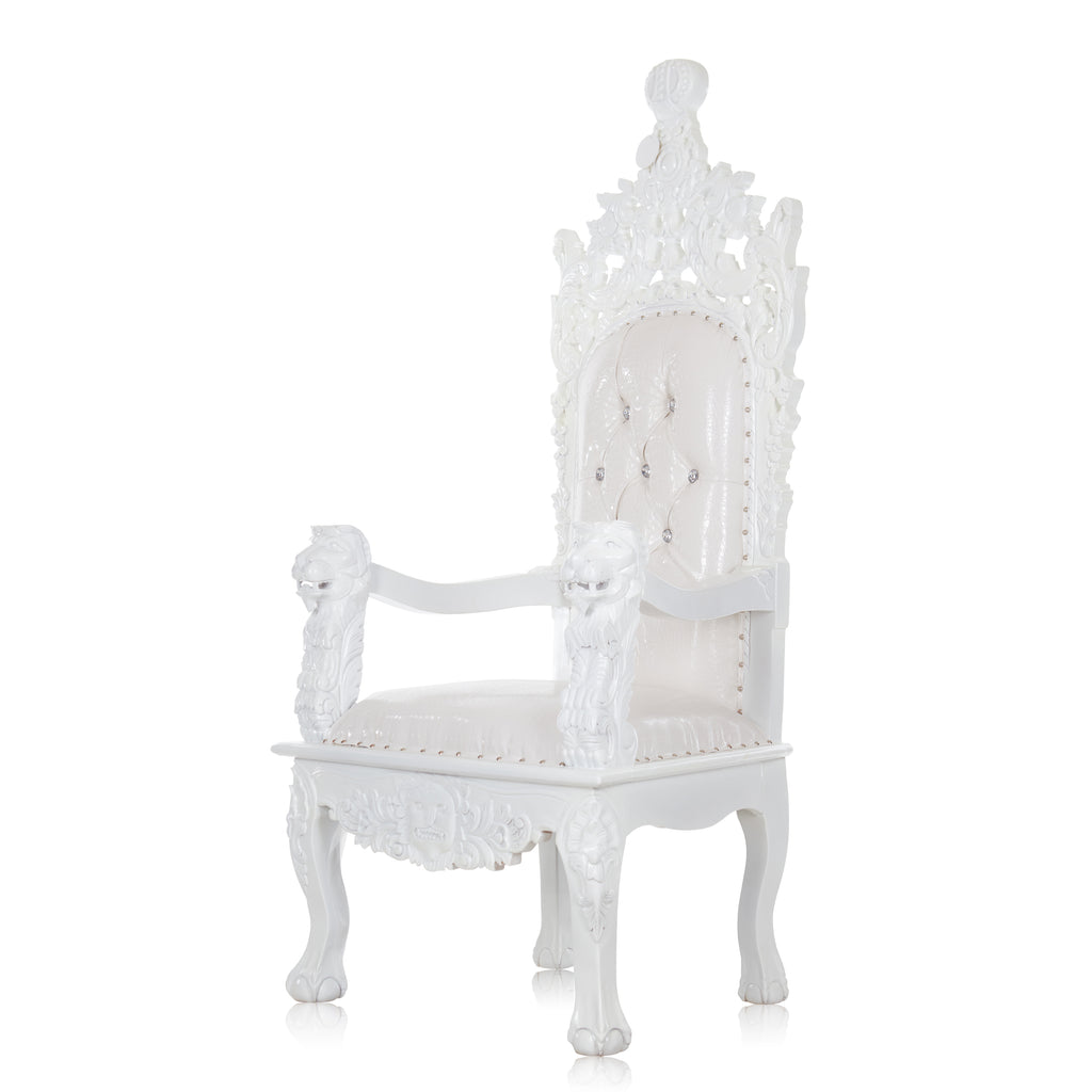 "Cassandra" Throne Chair - White Croc Print / White