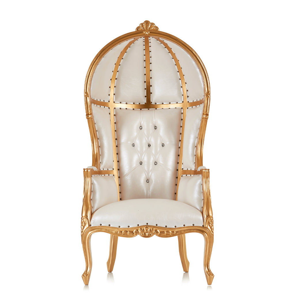 "Hooded Canopy 65" Bridal Throne Chair - White / Gold