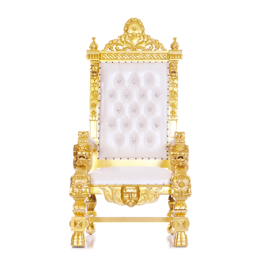 "King Samuel 68" Lion Throne Chair - White / Gold