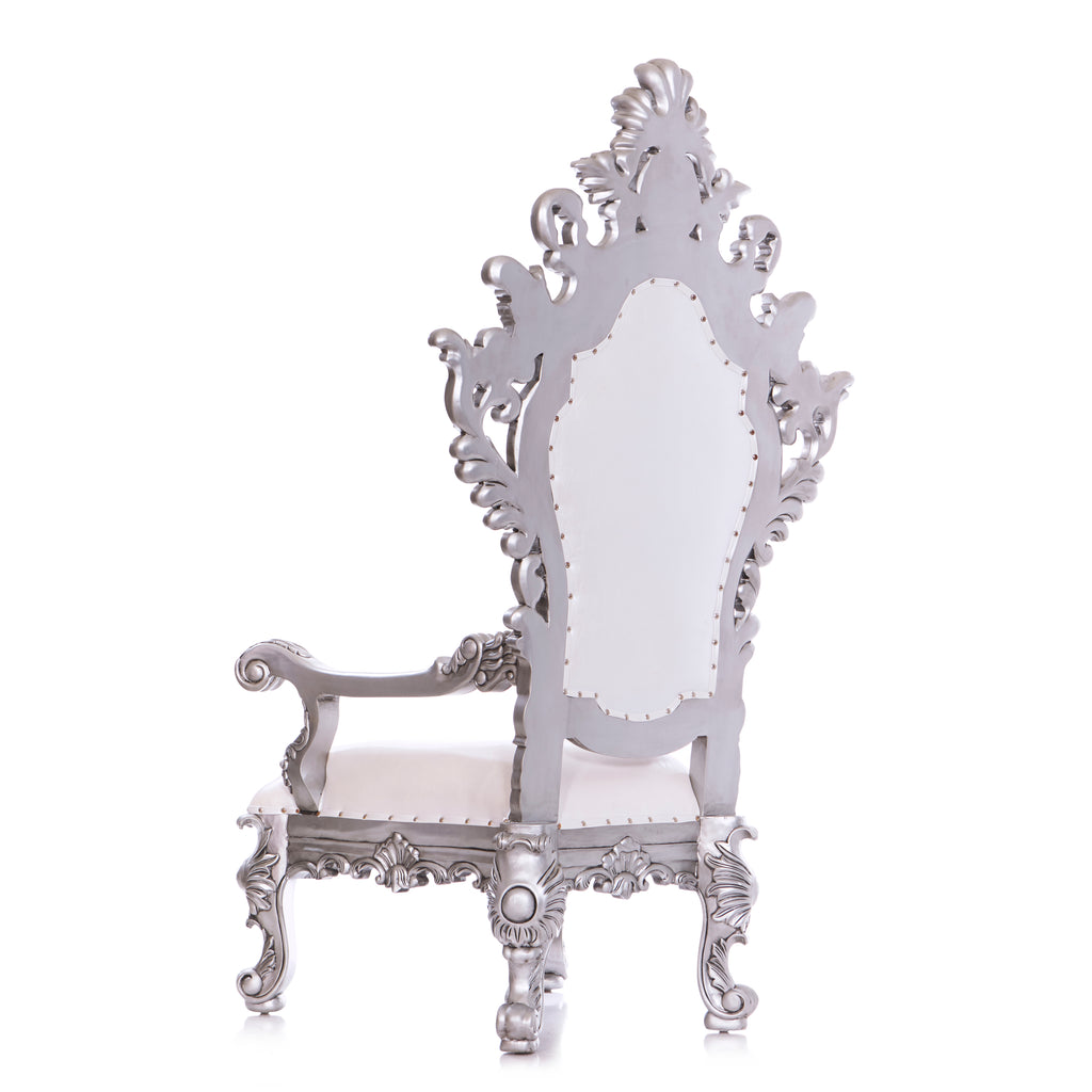 "King Darius" Royal Throne Chair - White / Silver
