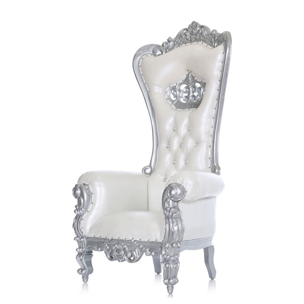 "Crown Tiffany" Throne Chair - White / Silver