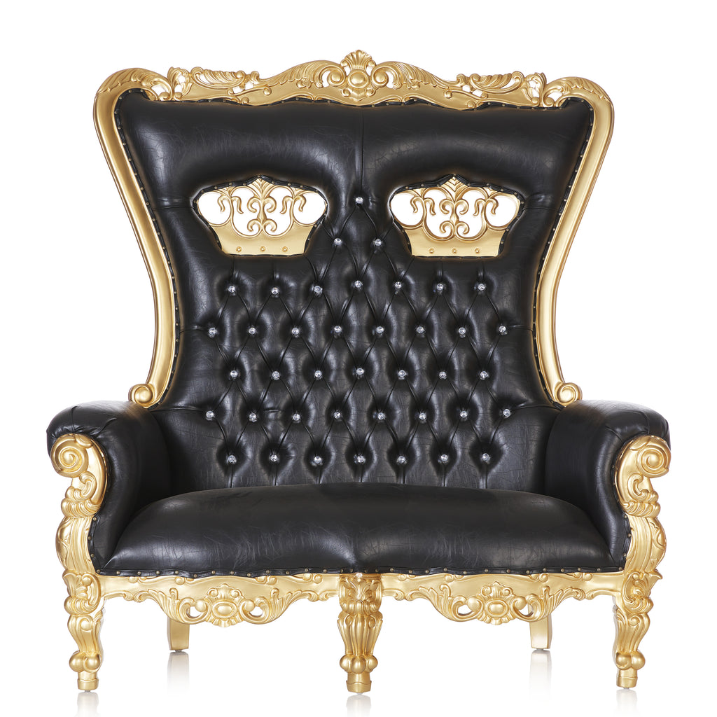 "Crown Tiffany" Love Seat Throne Chair - Black / Gold