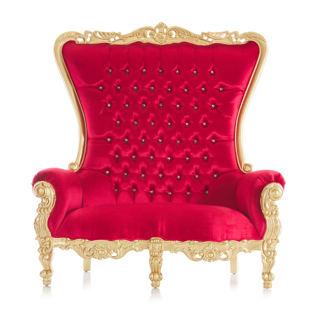 "Queen Tiffany 2.0" Love Seat Throne Chair - Red Velvet / Gold