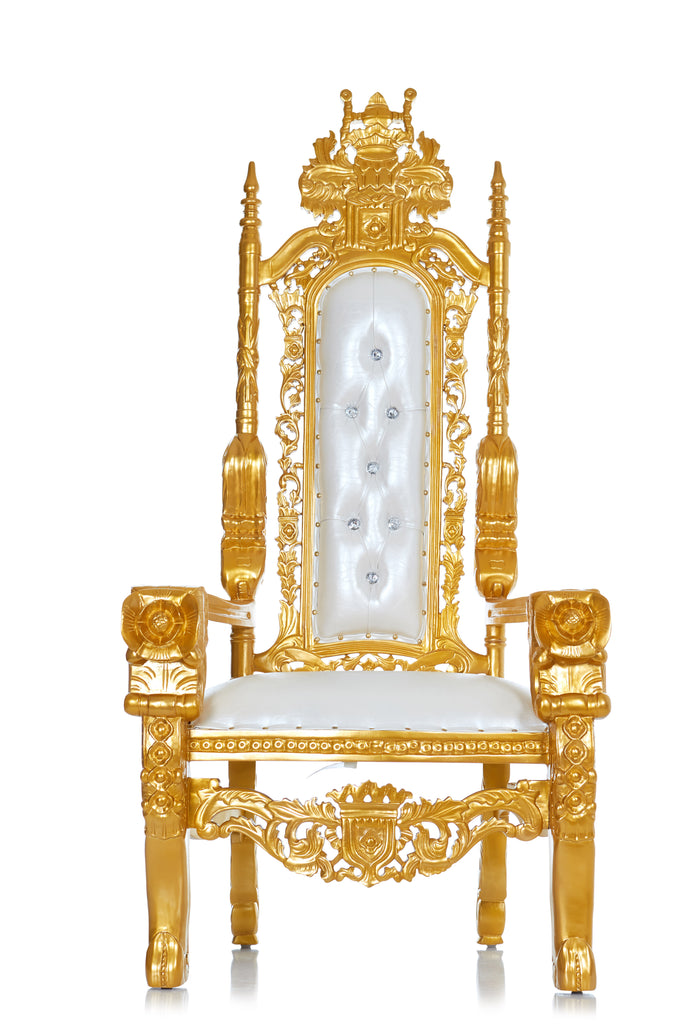 "King David" Flower Head Throne Chair - White / Gold