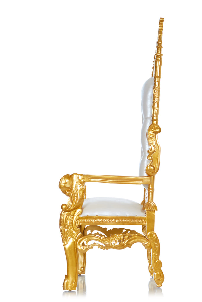 "King David" Flower Head Throne Chair - White / Gold