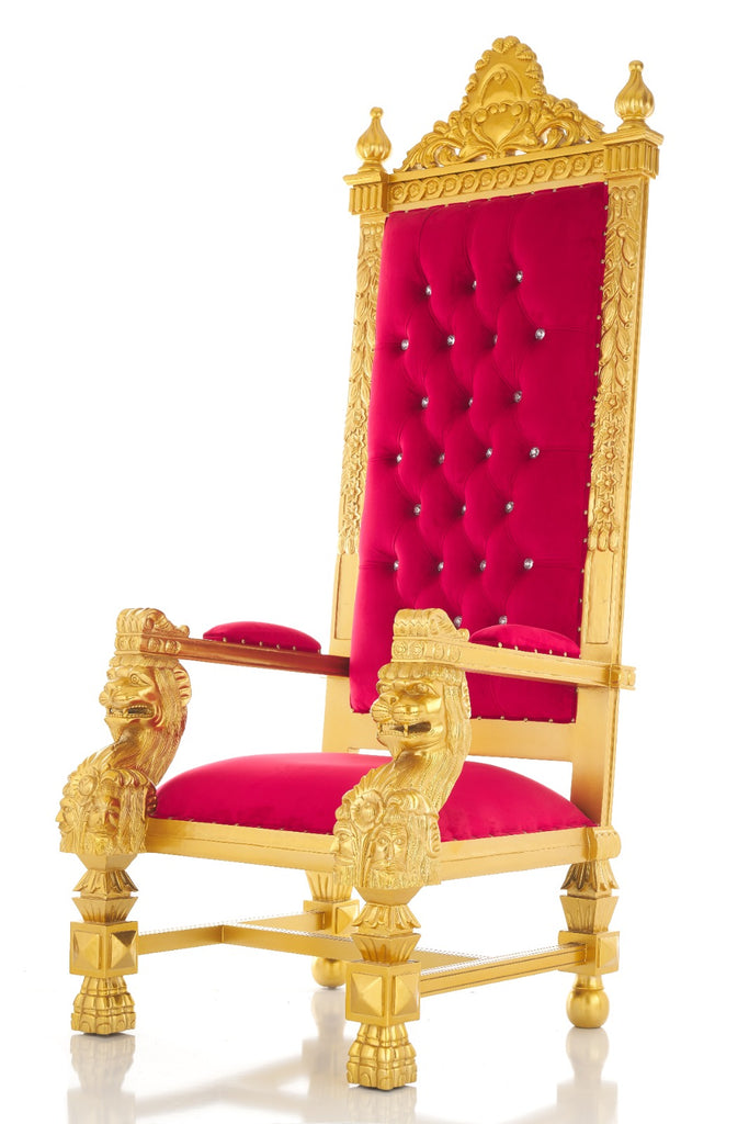 "King Kong" 88" Throne Chair - Red Velvet / Gold